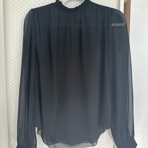 Aritzia Wilfred Black Mock Nexk Sheer Long Sleeve Blouse